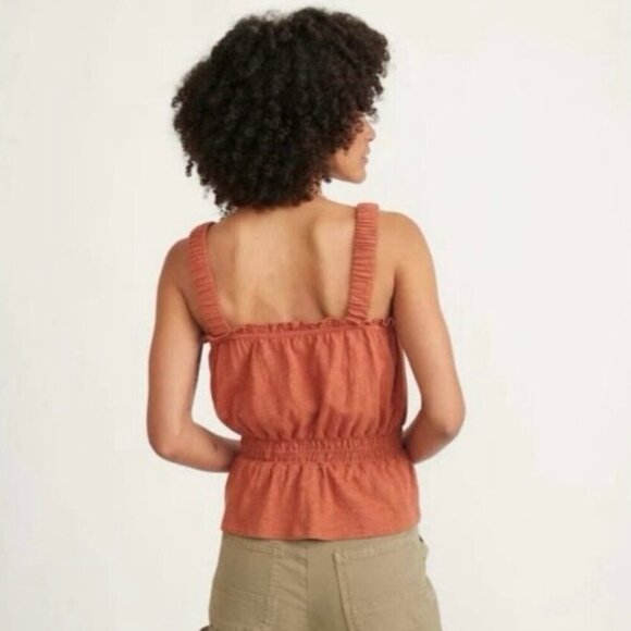 Marine Layer Dylan Smocked Cotton Tank Top Baked Clay XS Orange Sleeveless - Picture 2 of 7